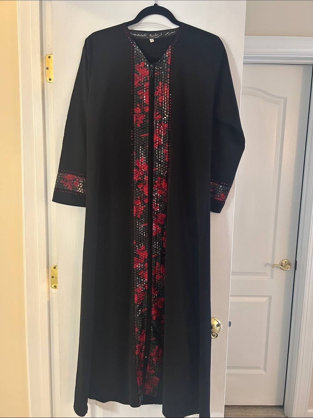 Black Maxi Dress with Red Embroidered Front Panel